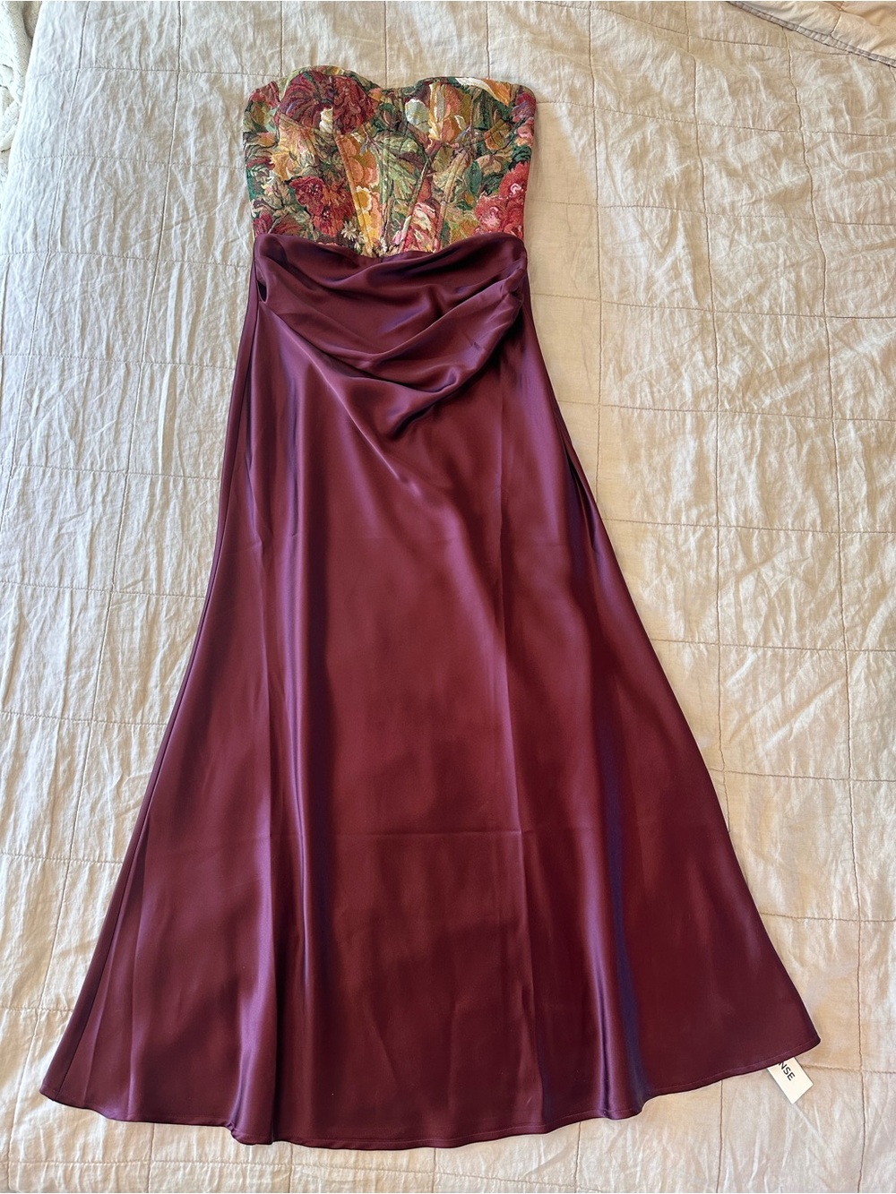NWT Commense Satin Skirt Panel Floral Corset Maxi Dress